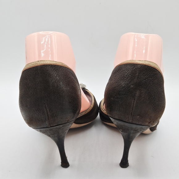 Prada Black & Gold Leather Buckle Pointed Toe High Heels size 39.5 / 9.5 - Picture 7 of 16